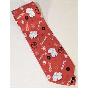 Coca Cola Polar Bear Neck Tie Cool Fun Snowflakes Red